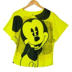 Disney Parks Mickey Mouse Oversized Dolman Top Womens L Neon Yellow Graphic Tee